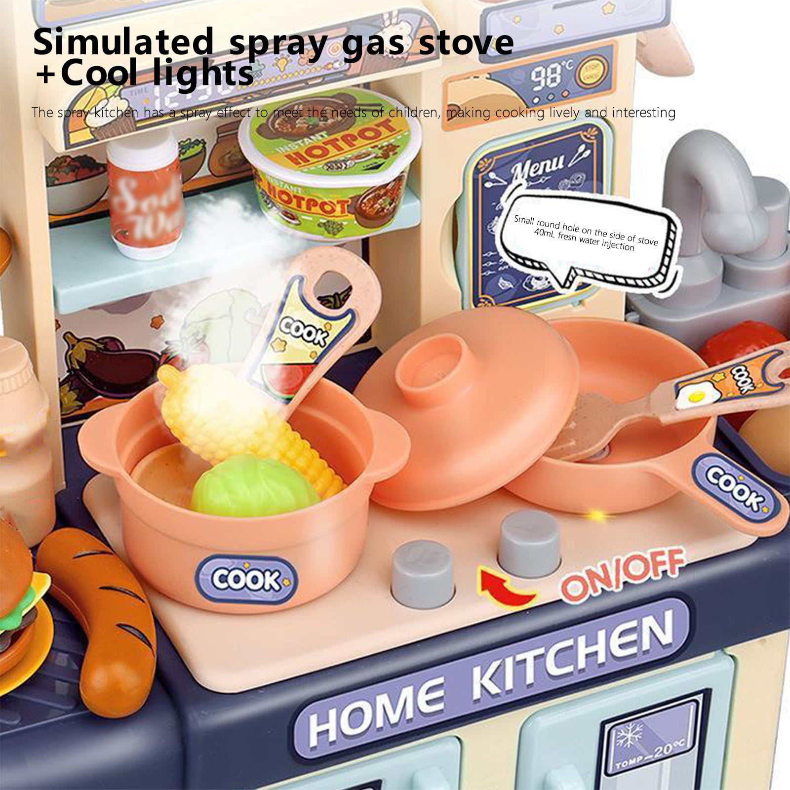  Surefect - Kitchen Play Set with Accessories- Mini Kitchen Set  with Realistic Light Sound Steam Simulation- Indoor Games Cooking Playset  with Water Outlet- Toys for Toddlers Children & Girls : Surefect