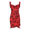 thumbnail image 5 of Sakmal Red Sundresses for Women 2024 Mini V-Neck Ruffle Floral Sleeveless Pleated Asymmetrical Bodycon Dress, 5 of 7