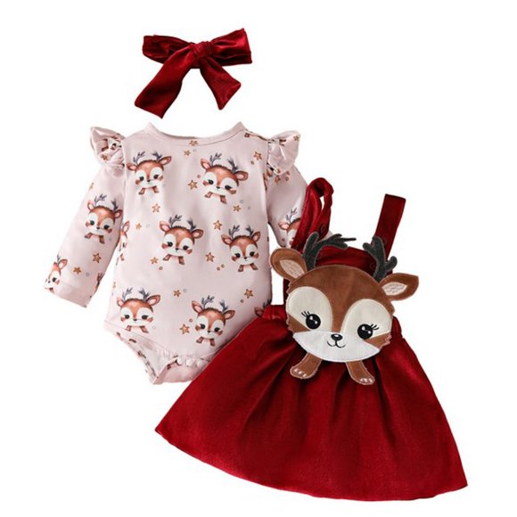 Ymyiu Baby Girl Coming Home Outfit Baby Girl 3pc Knit Christmas Long Sleeve Romper, Skirt and Headband Set (Red,18M)