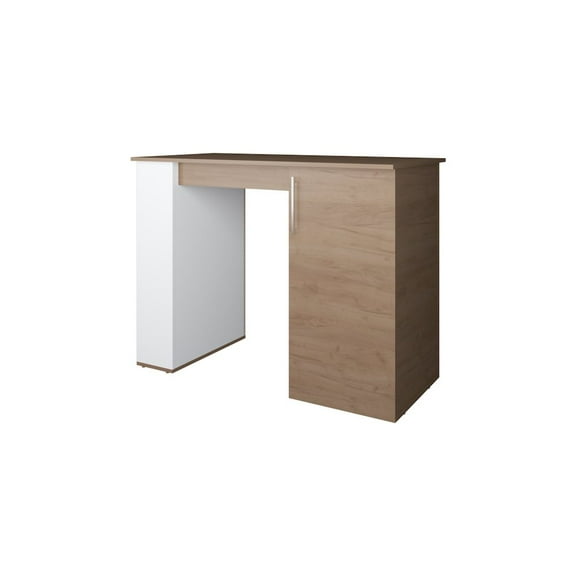 Fm Furniture Vernon Kitchen Island with 1 Door and Open Storage, White and Natural Oak