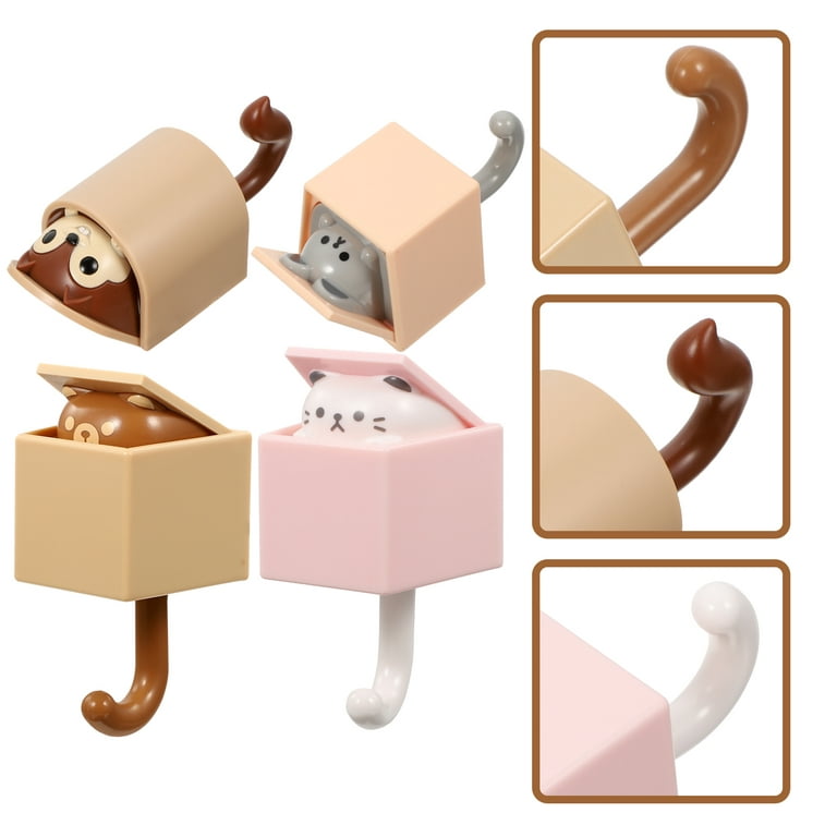 4Pcs Cartoon Wall Coat Hooks Adhesive Animal Hooks Cute Decorative