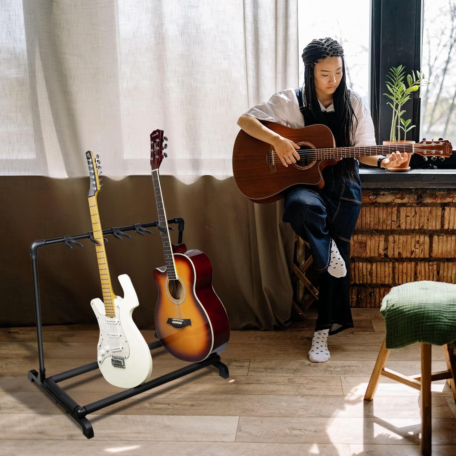 Multi Guitar Stand Rack, Folding Multiple Guitars Stand, Portable Guitar Holder, Guitar Display Holder for Guitar & Bass, Studio & Home  (5 Holder/7 Holder)