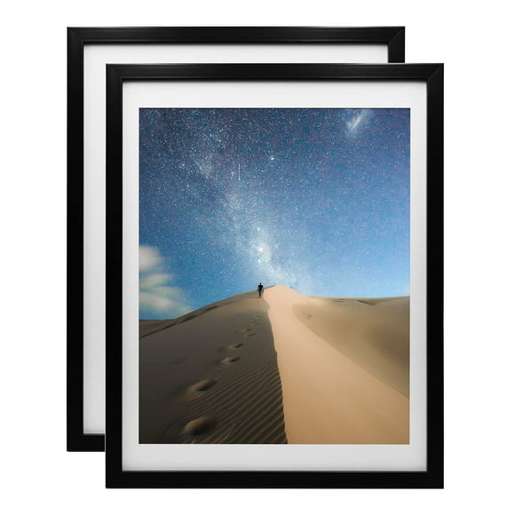 KINLINK 12x16 Picture Frames Black Photo Frames with Plexiglass for Picture 11x14 with Mat or 12x16 without Mat Composite Wood Picture Frames for Table Top and Wall Mounting Set of 2