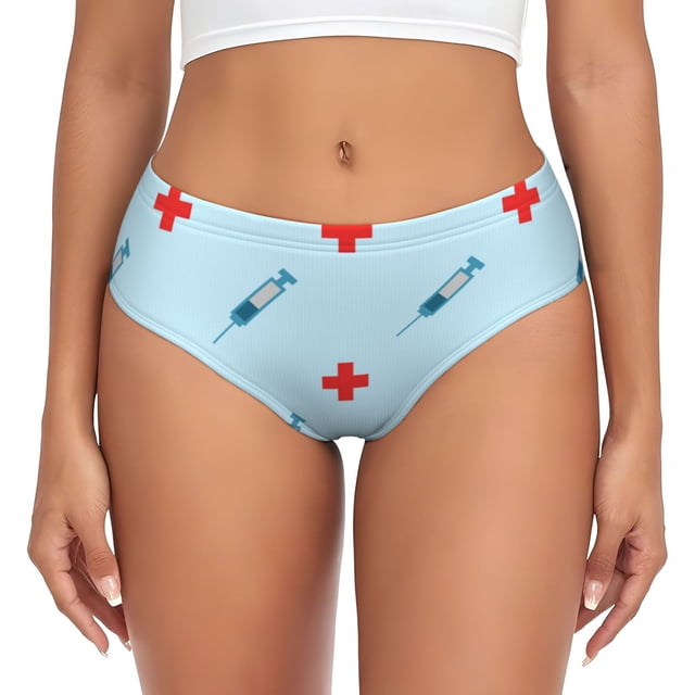 Fotbe Syringe And Red Cross Calzones Estampados para Mujer – Ropa Interior de Algodón, Cómoda, Suave y Elástica-XX-Large