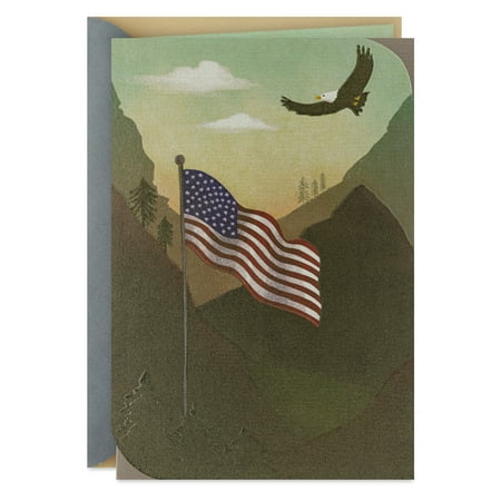 Hallmark Blank Military Appreciation Card (Bald Eagle Flying Over American Flag)