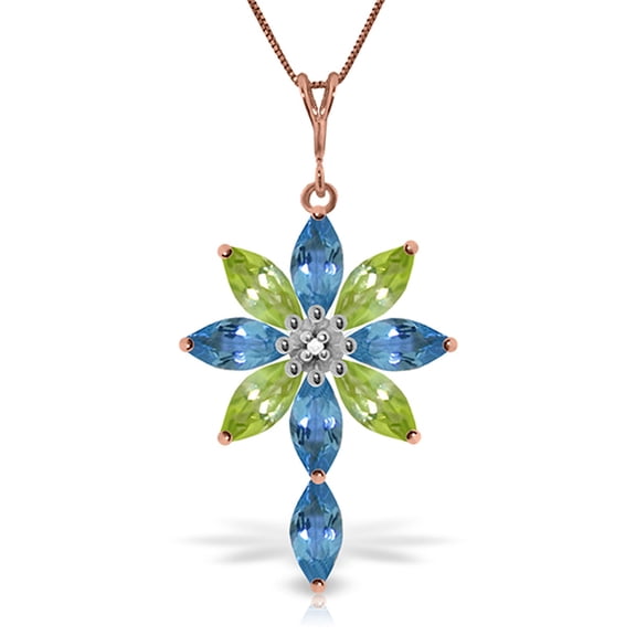 Galaxy Gold 14K Rose Gold Natural Diamonds and Blue Topaz Pendant Necklace - December Birthstone - Communication & Serenity - 16" to 24" - Fine Jewelry for Women