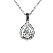 Isabel Queen 18k White Gold Halo Teardrop Pendant Necklace - Silver Halo Necklace w/Solitaire Round Cut Cubic Zirconia Diamond Cluster - Wedding Anniversary Jewelry - MSRP - $150