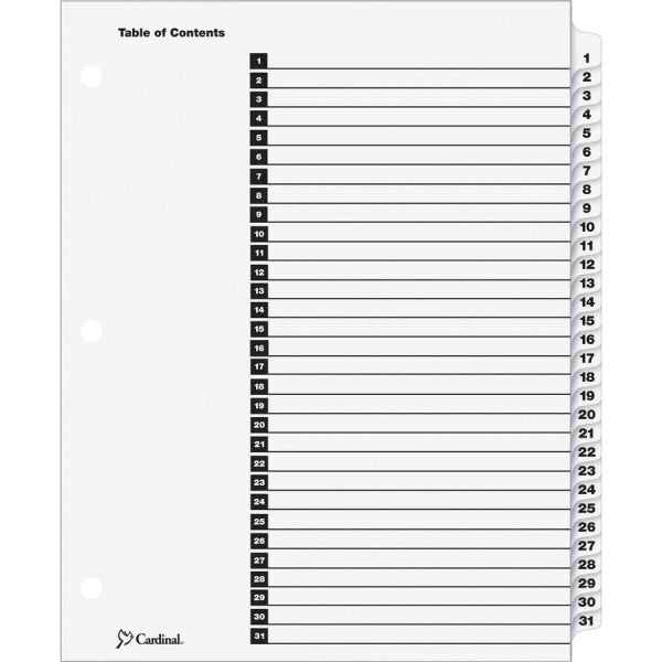 Cardinal OneStep Printable 31Tab Numbered Dividers With Table Of Contents Page