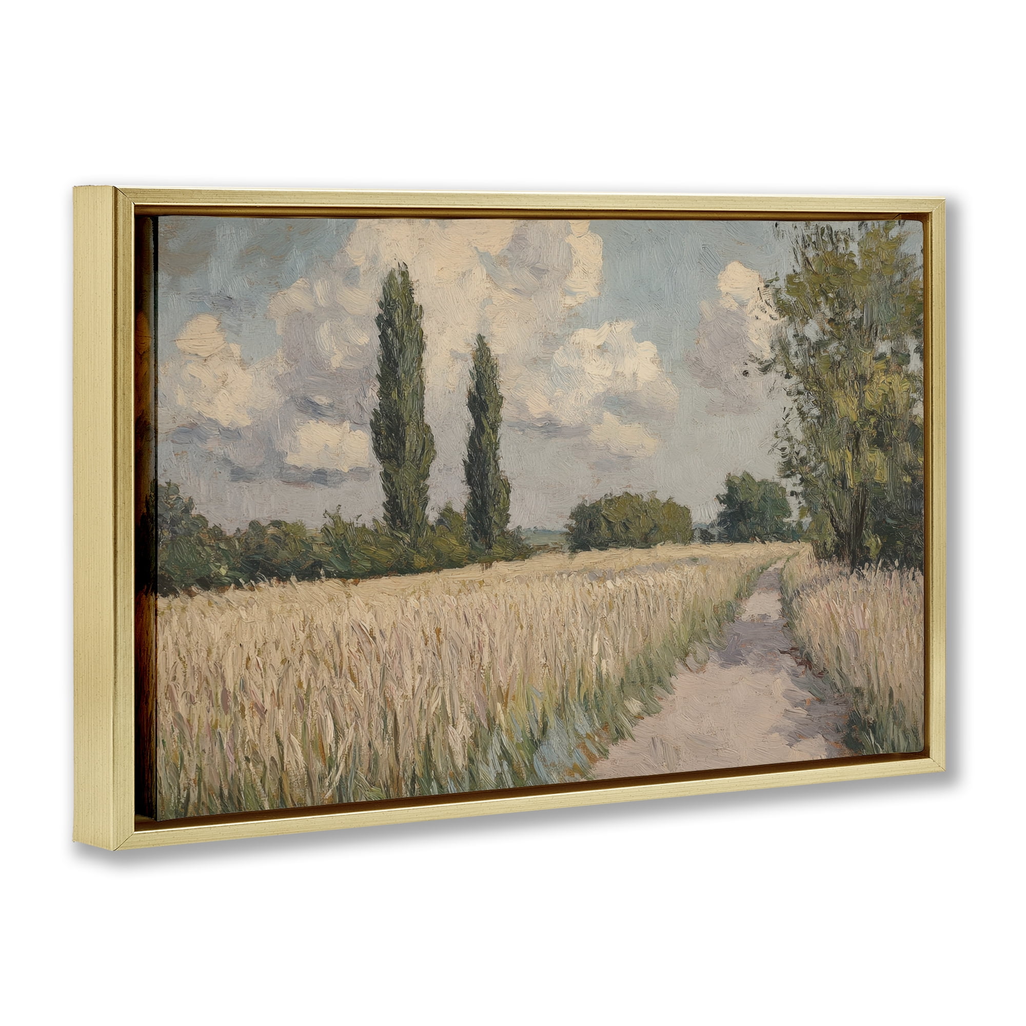 Stupell Industries Summer Path Between Poplars Gold Framed Floater Canvas Wall Art, design by Petal Prints Design