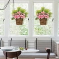 thumbnail image 6 of Spring Summer Artificial Floral Hanging Basket, Faux Pink Lily Woven Planter, Silk Vine Decor for Porch Patio Indoor, Pink, 6 of 9