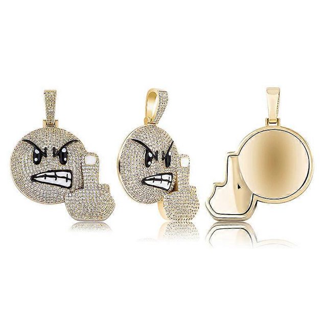 Collar con colgante de expresión de enojo de Hip Hop, de alta calidad, con micropavé de circonita cúbica helada, joyería de moda para hombres y mujeres, oro