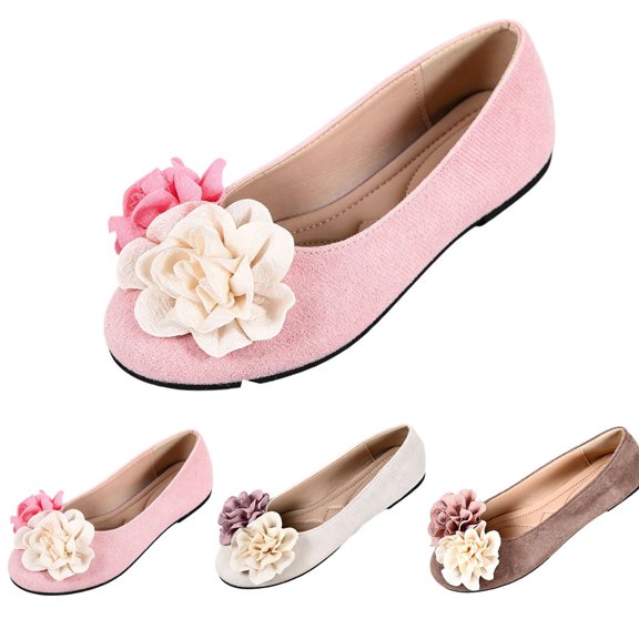 Purcolt Womens Double Flower Faux Suede Flats Lightweight Casual Round Toe Soft Sole Ballet Shoes Comfort Slip On Dress Shoes for Work Office Walking