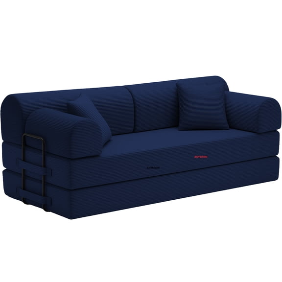 Anykoon Blue Corduroy 4-in-1 Convertible Sleeper Sofa, Folding Mattress Couch with High-Resilience Foam, No Assembly Required