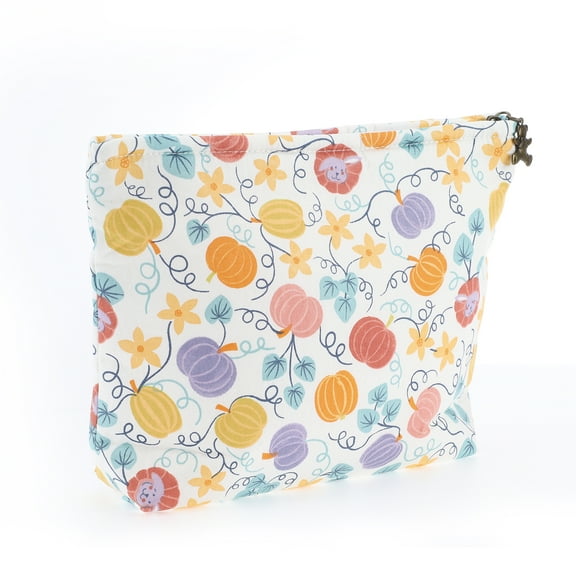 Unique Bargains 1 Pc Women Pumpkin Large Cosmetic Bag for Outdoor Activities Assorted Color Cotton