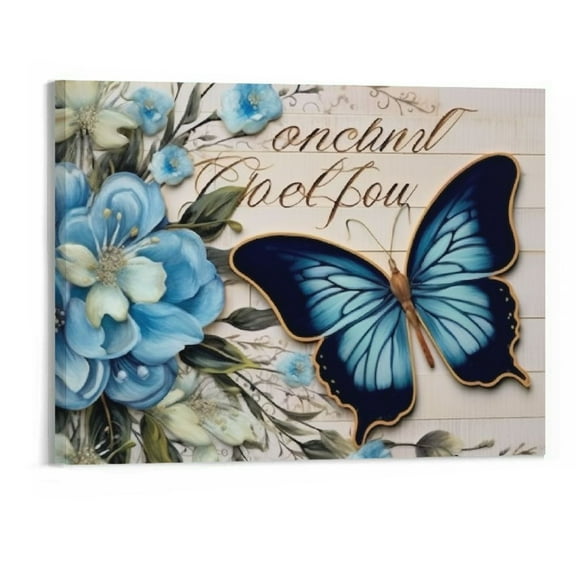 Creowell Butterfly Bathroom Decor Bible Verse Inspirational Wall Art Canvas Christian Home Decorations Blue Flower Prints Wall Pictures Artwork for Home Walls Grace Canvas Art Room Decor Framed 20x16