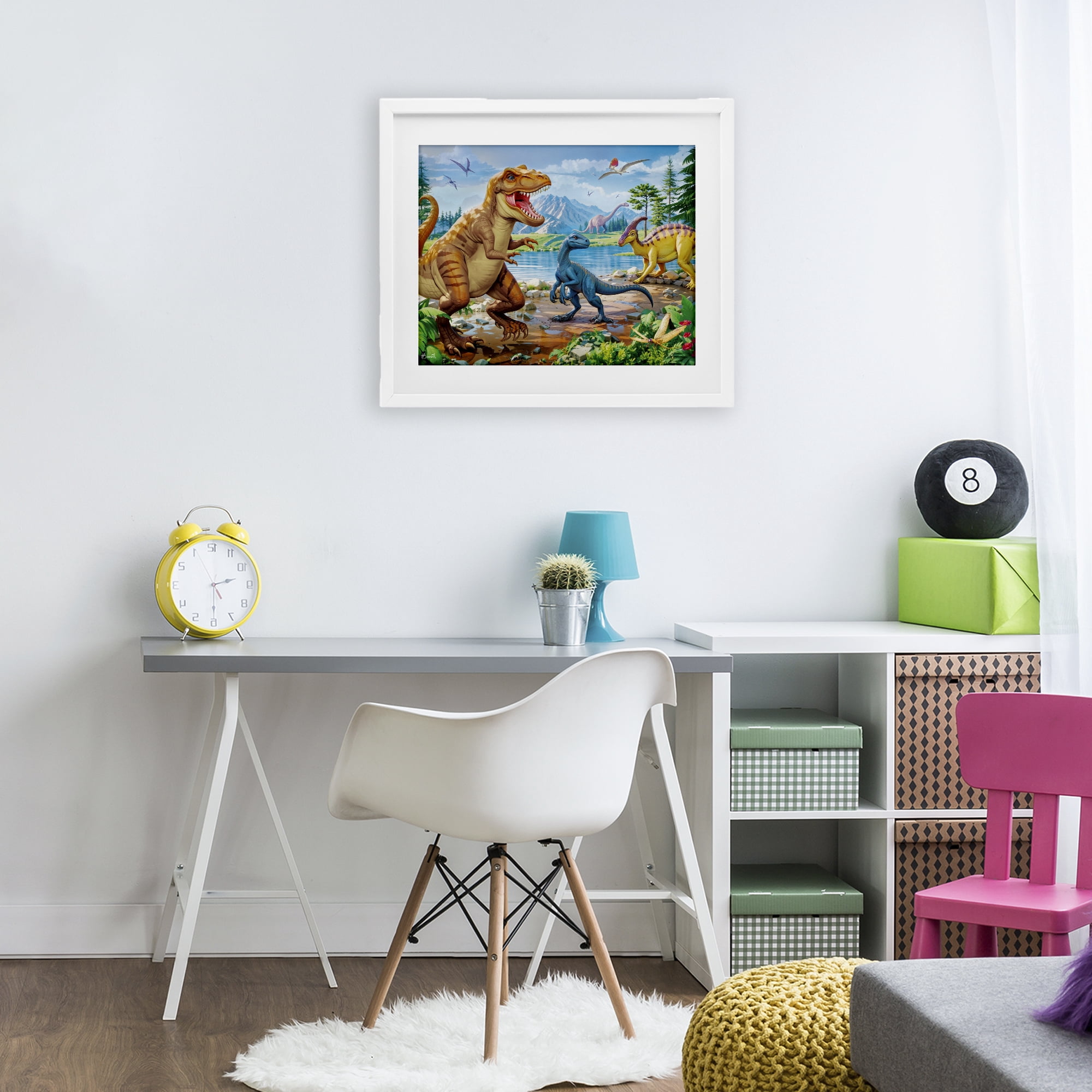 Stupell Industries Lush Jurassic Lakeside White Framed Print Under Glass, design by Henriette Chinaglia