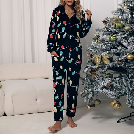 

Women s Winter Warm Flannel Christmas Style Jumpsuit Casual And Comfortable Pajamas