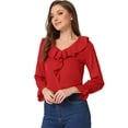 thumbnail image 1 of Blusa de gasa Allegra K con cuello En V volantes para mujer campesina vintage Rojo XL, 1 of 5