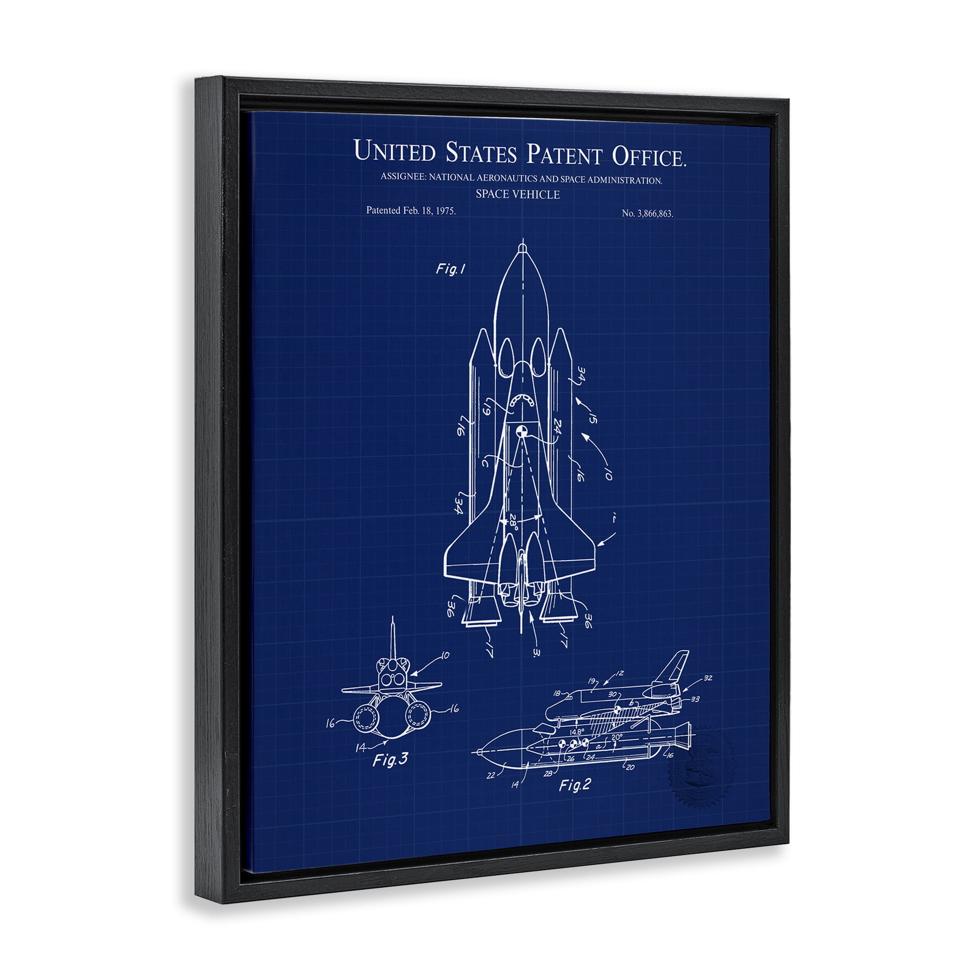 Stupell Industries Space Vehicle Blueprint Transportation Painting Black Floater Framed Art Print Wall Art, 25 x 31