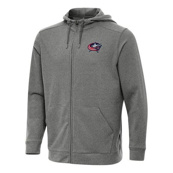 Men's Antigua Heather Black Columbus Blue Jackets Effortless Full-Zip Hoodie Jacket