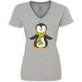 thumbnail image 3 of Inktastic Cute Penguin, Penguin With Striped Scarf Women's V-Neck T-Shirt, 3 of 5