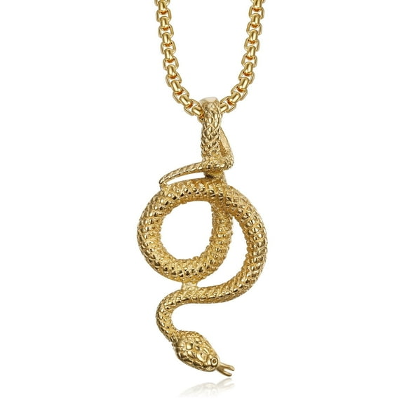NEGS 18K Gold Plated Snake Pendant Punk Rock Stainless Steel Necklace, 24'' Chain Gothic Biker Party Gift for Men Women