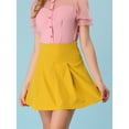 thumbnail image 2 of Allegra K Falda Corta Del Patinador Cintura Alta Lazo En La Espalda Línea A Falda Plisada Mini Para Mujeres Amarillo S, 2 of 6