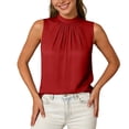 thumbnail image 2 of YMNXA Women's Shirts Sleeveless Round Neck Solid Color Pleated Detail Comfortable Elegant Satin Tank Top For Casual Daily Wear,Red,Xxl, 2 of 4