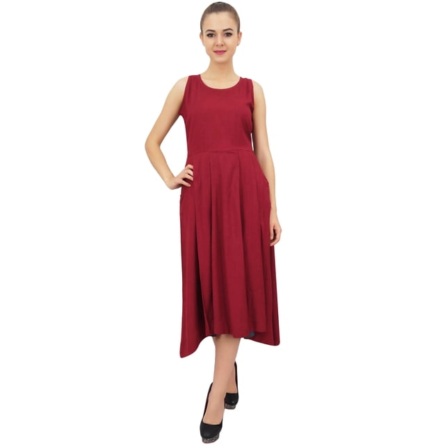 Bimba Robe en Rayonne de Designer pour Femme avec Poches, Bordeaux Unie Maxi avec Foulard - 10