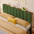 thumbnail image 3 of Pinmoco Queen Upholstered Headboard with Storage, LED Lights and Charging Station, Olive Green Striped Upholstery, Height Adjustable, Easy Assembly(Bed Headboard Only), 3 of 10