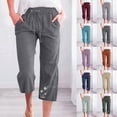 thumbnail image 3 of QATAINLAV Capri Pants for Women 2024 Summer Casual Linen Cropped Trousers Dandelion Print Capris with Pockets Lightweight Drawstring High Wasit Beach Pants Lightning Sales Today Purple XL, 3 of 5