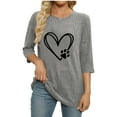 thumbnail image 4 of Womens 3/4 Sleeve Tops Hearts Floral Printed Graphic Base Tee Shirts Crew Neck Casual Spring Fall Summer Tshirts (2XL, Gray-Heart), 4 of 6