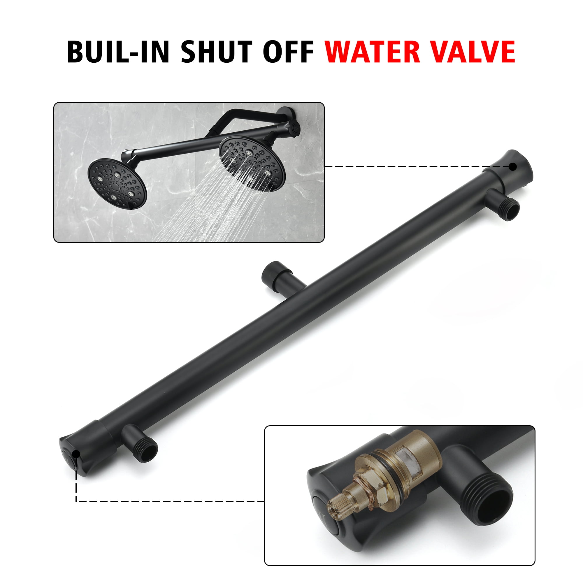 sumerain Luxurious High Pressure 6-setting Shower Head Combo with 20 Inch Long Shower Arm for Couples, Matte Black