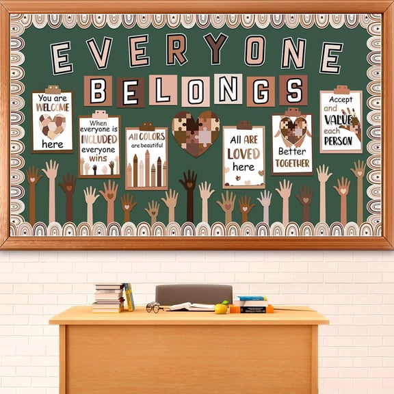 Hand Bulletin Board Set Welcome Back to School Classroom Decorations Equality Everyone Belongs Paper Cutouts Skin Tone Heart Handprint Bulletin Board for Nursery Chalkboard Wall Door Decor