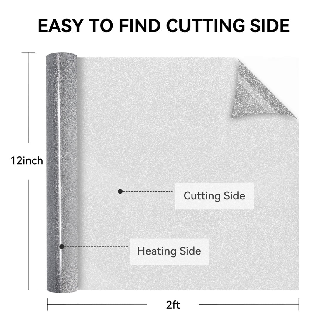 HTVRONT Glitter HTV Vinyl Roll - 12" x 2ft for All Cutting Machines, Easy to Cut & Weed & Transfer-Silver