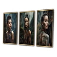 thumbnail image 3 of Designart "Indigenous Chinese Tribal Woman III" Asian Woman Framed Wall Art Set Of 3 - Blue Woman Asian Frame Canvas Set For Living Room Decor, 3 of 6
