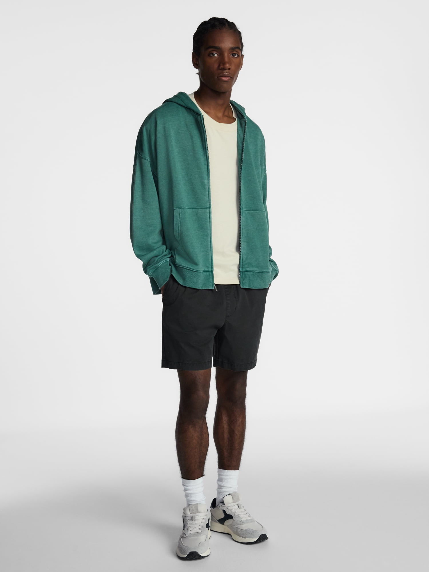 No Boundaries Boxy Oversized Fit Fleece Zip Hoodie Sweatshirt with Long Sleeves, Men's XS-4XLT