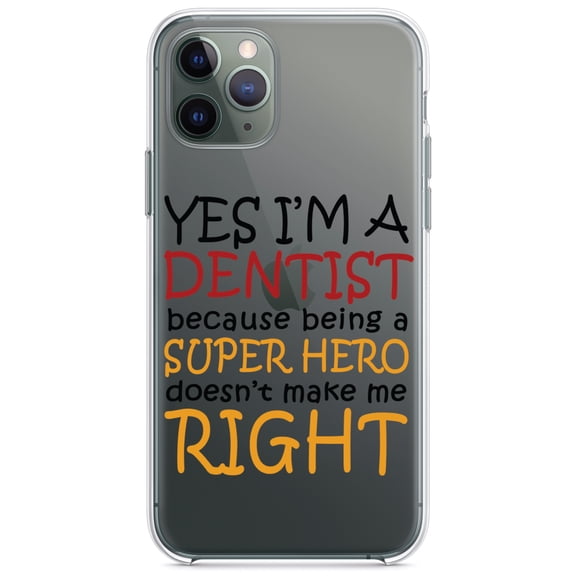 DistinctInk Clear Shockproof Hybrid Case for iPhone 11 Pro (5.8" Screen) - TPU Bumper Acrylic Back Tempered Glass Screen Protector - Yes I'm a Dentist Super Hero