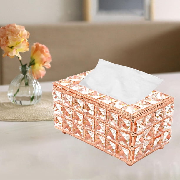 Cubierta de caja de pañuelos de cristal Rectangular Elegante soporte de pañuelos Bling Servilletero decorativo para r, dormitorio, baño, comedor Oro rosa Soledad soporte de tejido de cristal
