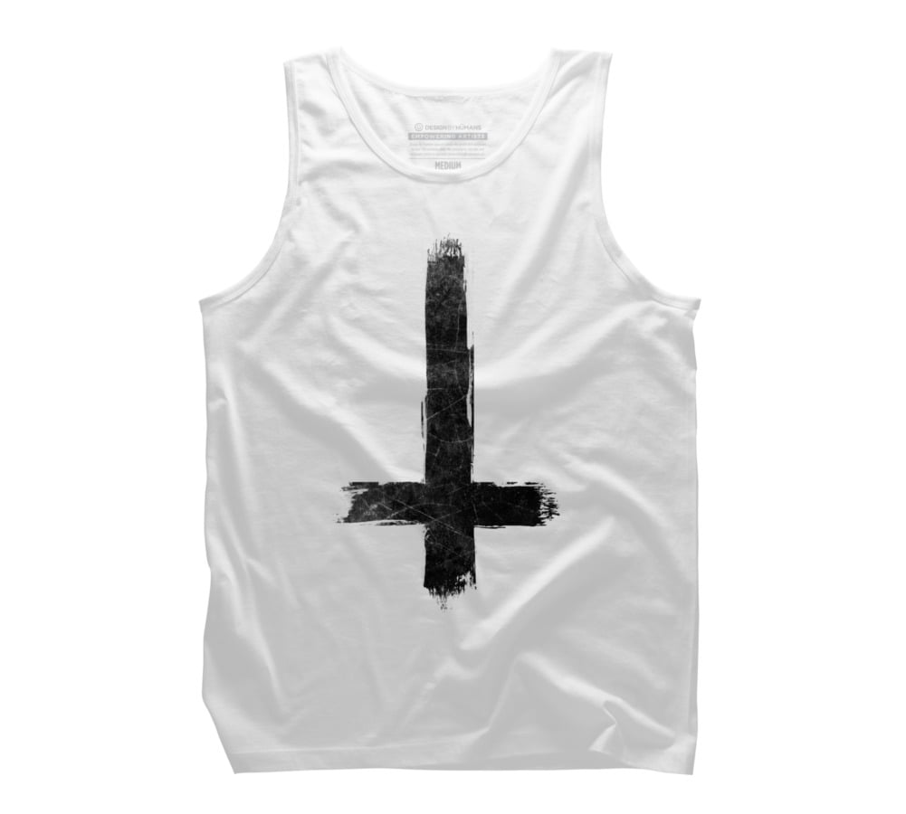 Inverted Cross - Painted Grunge Black Mens White Graphic