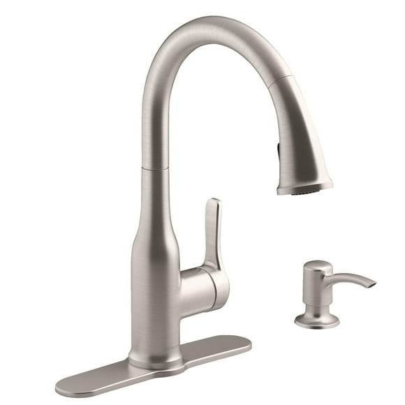 Kohler Cruce R26372-SD-VS Single Handle Pull Down Kitchen Faucet and Soap Dispenser, Vibrant Stainless Steel, Installs with 1, 2, 3 or 4 Hole Sink