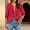 thumbnail image 3 of GZWYHT Embroidered Tops Cotton Linen Shirts，Trendy Retro Embroidered Bohemian Tops Loose Tunics Loose Fit Short Sleeve Blouses Boho Peasant Gauze Blouses Solid Color, 3 of 7
