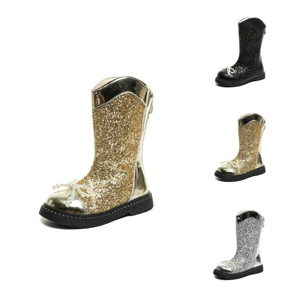Girls Boots Girls Fall Boots Fashionable Sparkly Bow Winter Boots for Girls Stylish Sole Ankle Booties with Back Zipper Comfortable Casual Footwear
