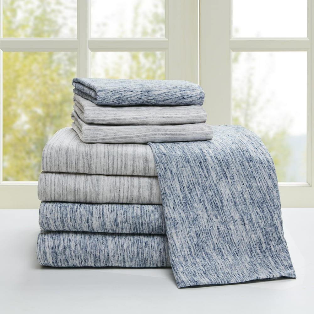 Comfort Classics Space Dyed Cotton Jersey Knit Sheet Set, Blue, Queen