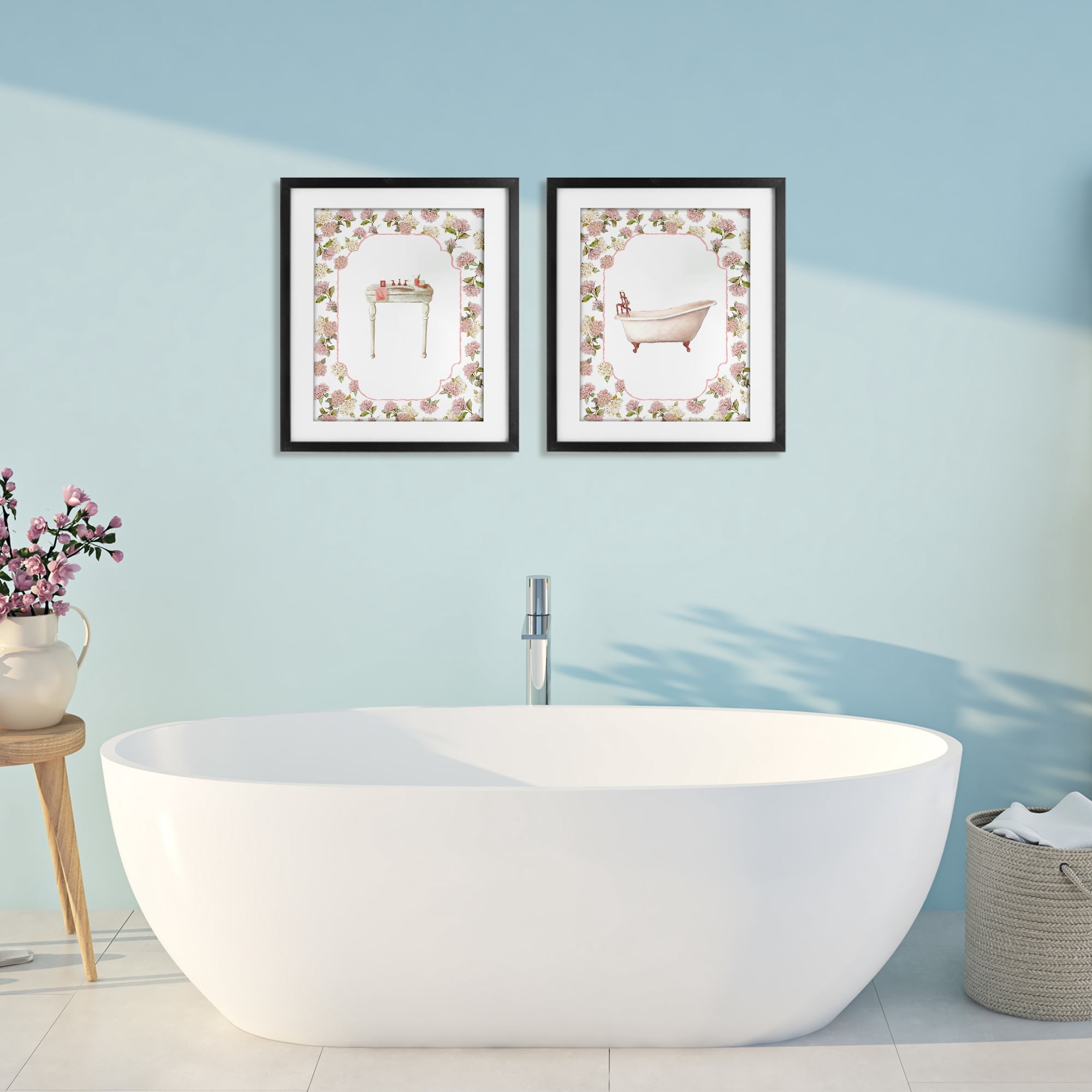 Stupell Industries Elegant Hydrangeas Bathroom 2 Piece Black Framed Print Under Glass Set, design by Carol Robinson