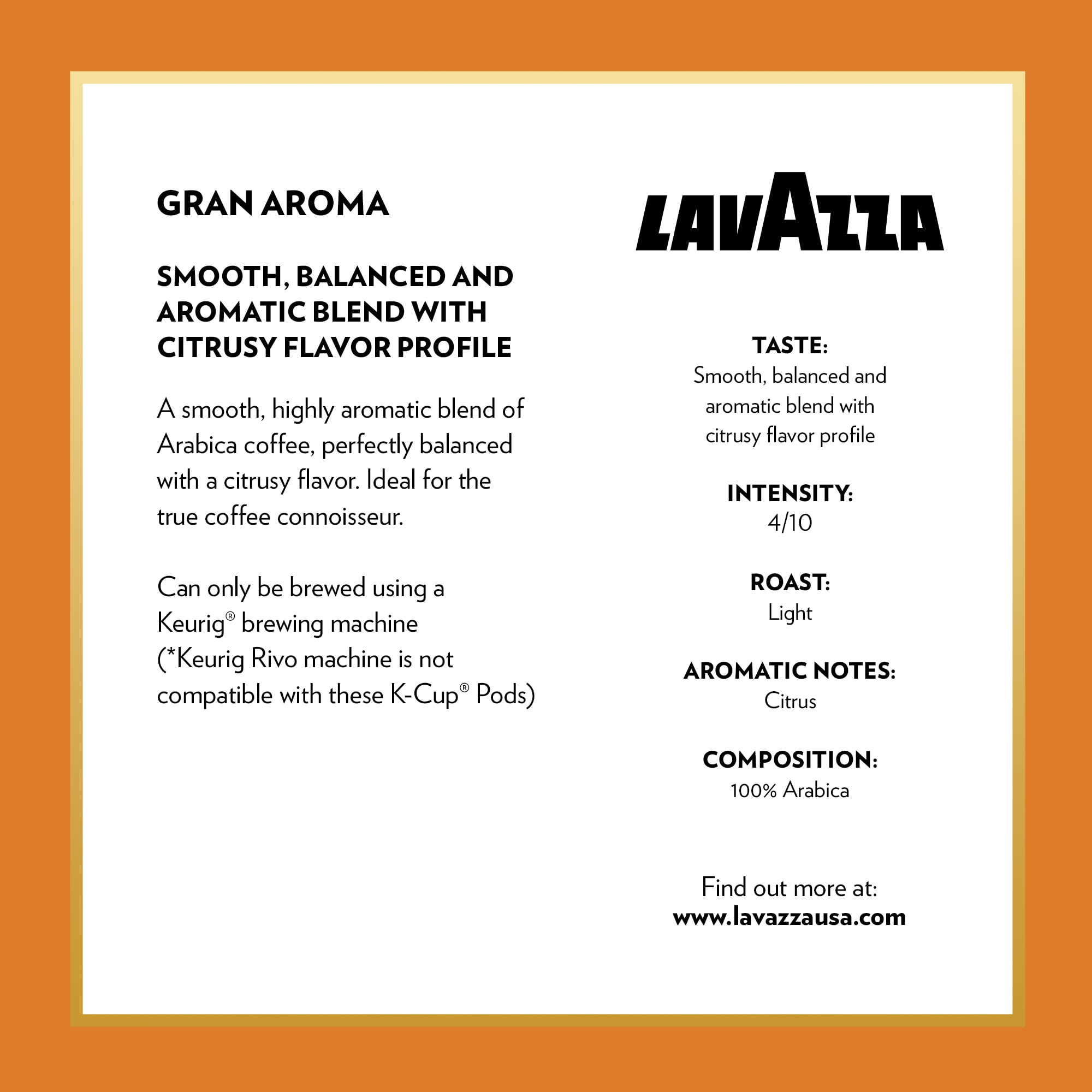 Lavazza Costiera Gran Aroma Keurig K-Cup® Pods, Light Roast, 100% Arabica (60 Pods)