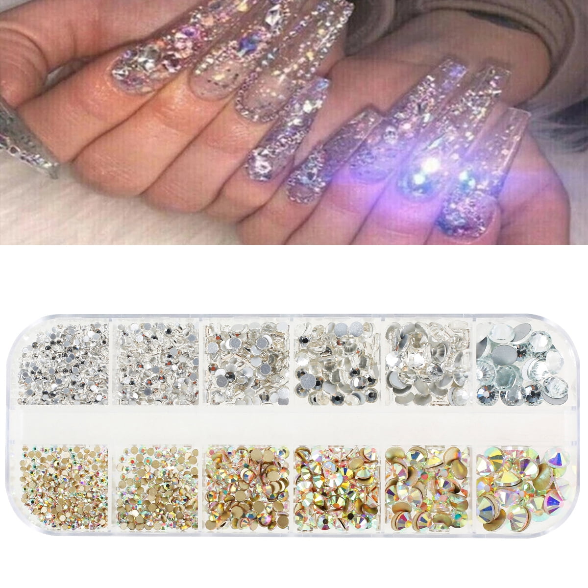 Lifextol Rhinestones for Crafting Chunky Glitter for Crafts and Rhinestones  with Tweezers 4Set Fine Glitter with 4set Rhinestones Crafts,NailSetA