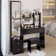 thumbnail image 6 of Full Body Mirror Cabinet + Round Mirror LED Vanity Table + Cushioned Stool, 17" diameter LED Mirror, Touch Control, 3-color, Brightness adjustable, Large Desktop, Multi-layer High Capacity Storage, 6 of 9
