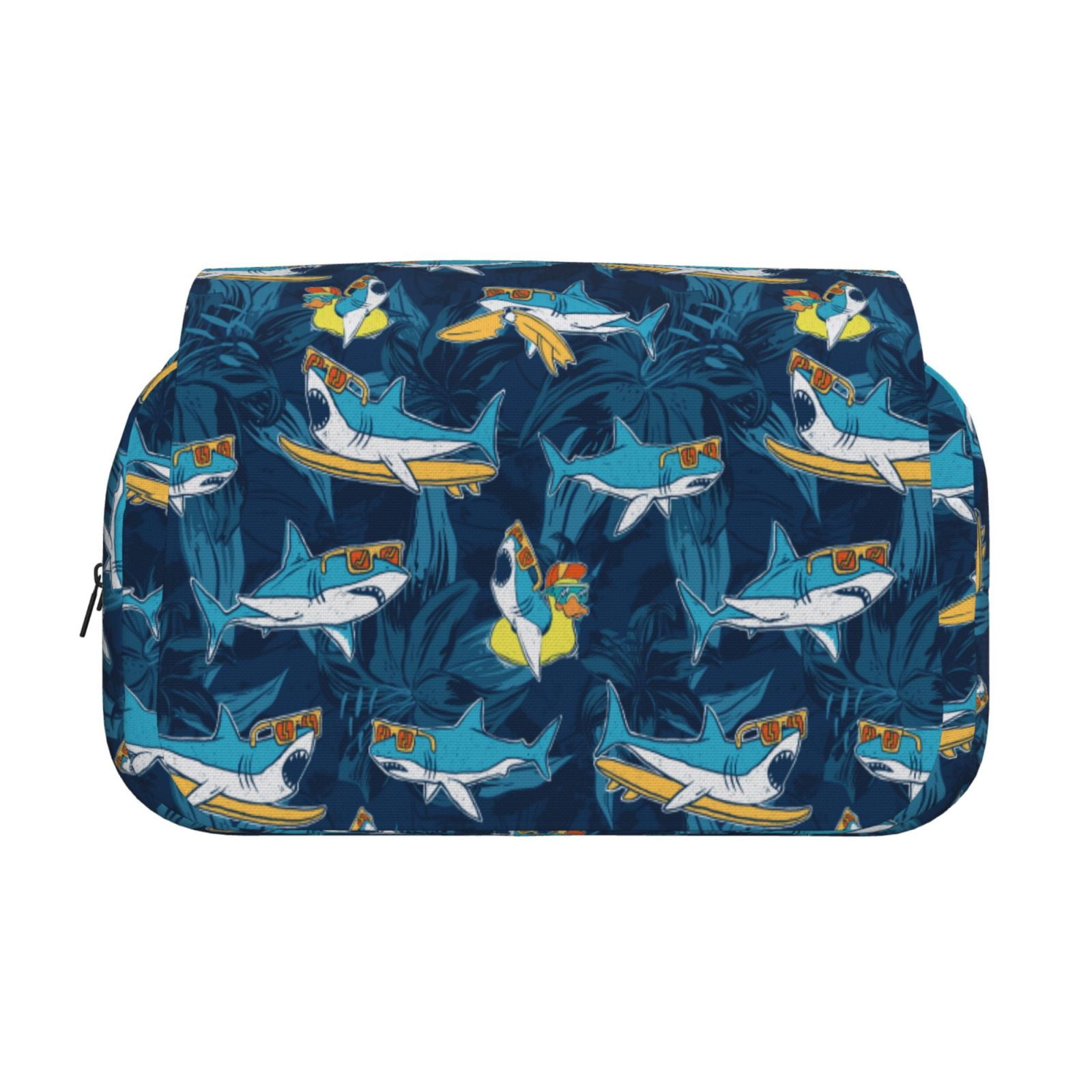 Rateoe Cartoon Surfer Sharks Pattern Double Clamshell Pen Case, Storage Organizer with Two Zipper Compartments– Holds Up to 50 Pencils & Pens