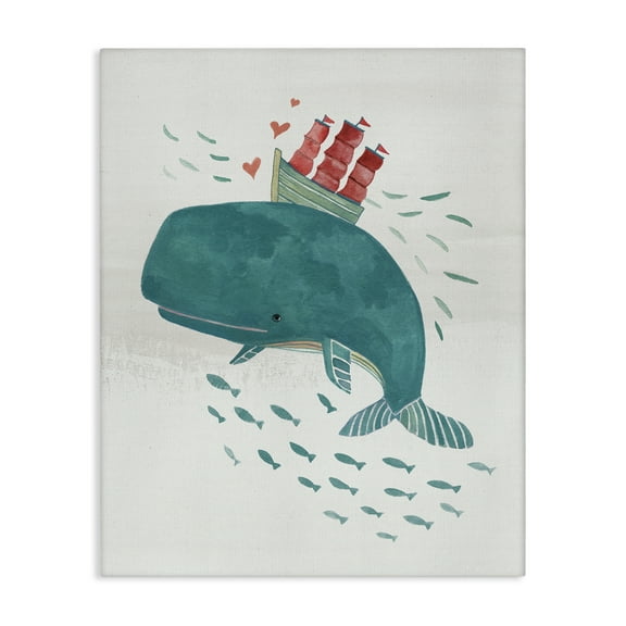 Stupell Industries Whale & Sailboat Diving Nautical & Beach Painting Wrapped Canvas Art Print Wall Art, 16 x 20